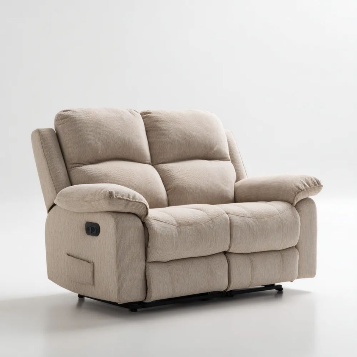 Beżowa sofa dwuosobowa z elektryczną funkcją relaks, poliestrowa, 160 x 95 x 102 cm
