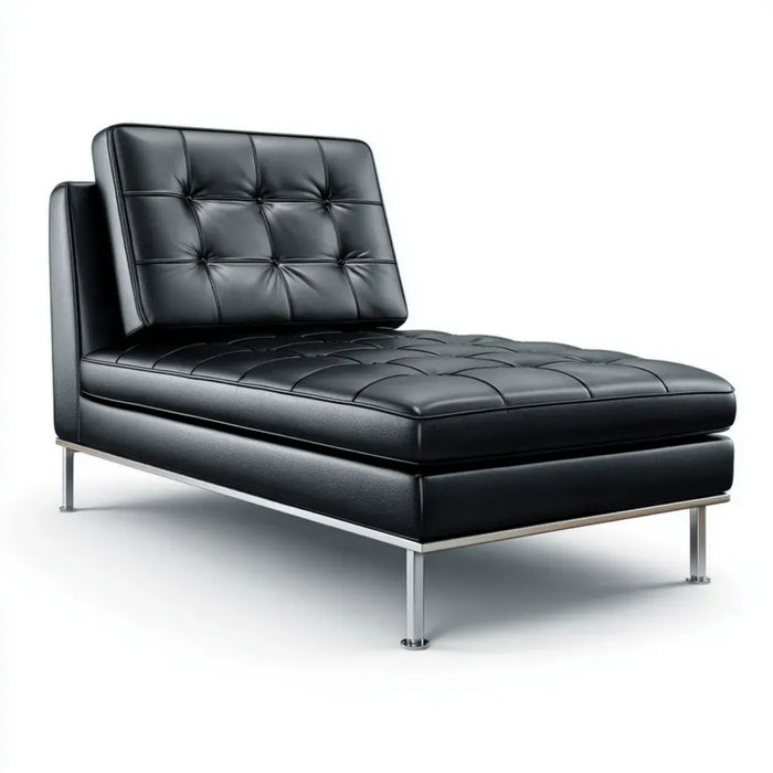 Czarny szezlong wypoczynkowy z ekoskóry PU 160 × 75 × 85 cm ze srebrną metalową ramą