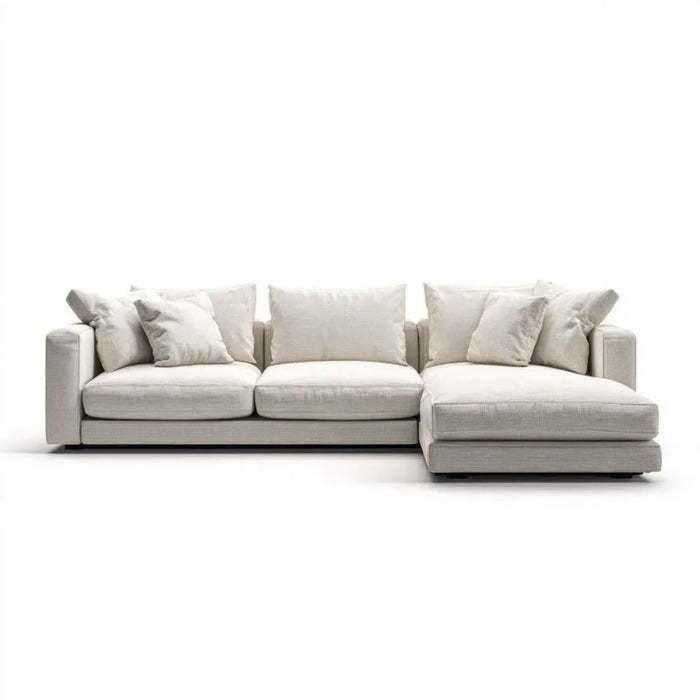 Kremowa sofa narożna z szezlongiem po prawej stronie, tapicerka poliestrowa, 280 x 170 x 85 cm