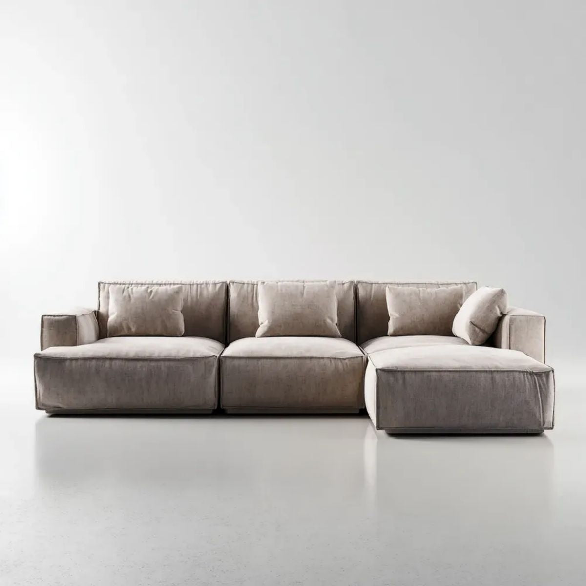 Modułowa sofa 3-osobowa z prawym szezlongiem, tapicerka poliestrowa, szarobeżowa, 305 x 160 x 78 cm