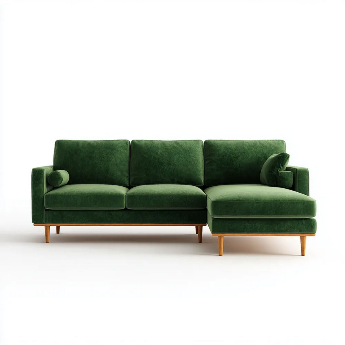 Ciemnozielona sofa narożna w kształcie L z aksamitną tapicerką, 250 × 160 × 85 cm, prawostronny szezlong