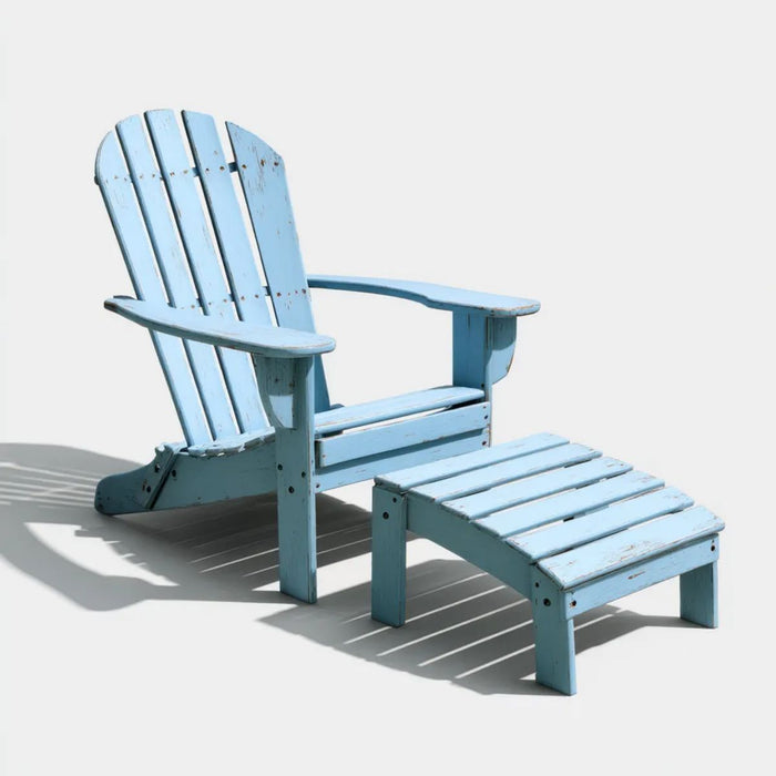 Drewniany fotel ogrodowy Adirondack z podnóżkiem, jasnoniebieski, 78 × 90 × 95 cm