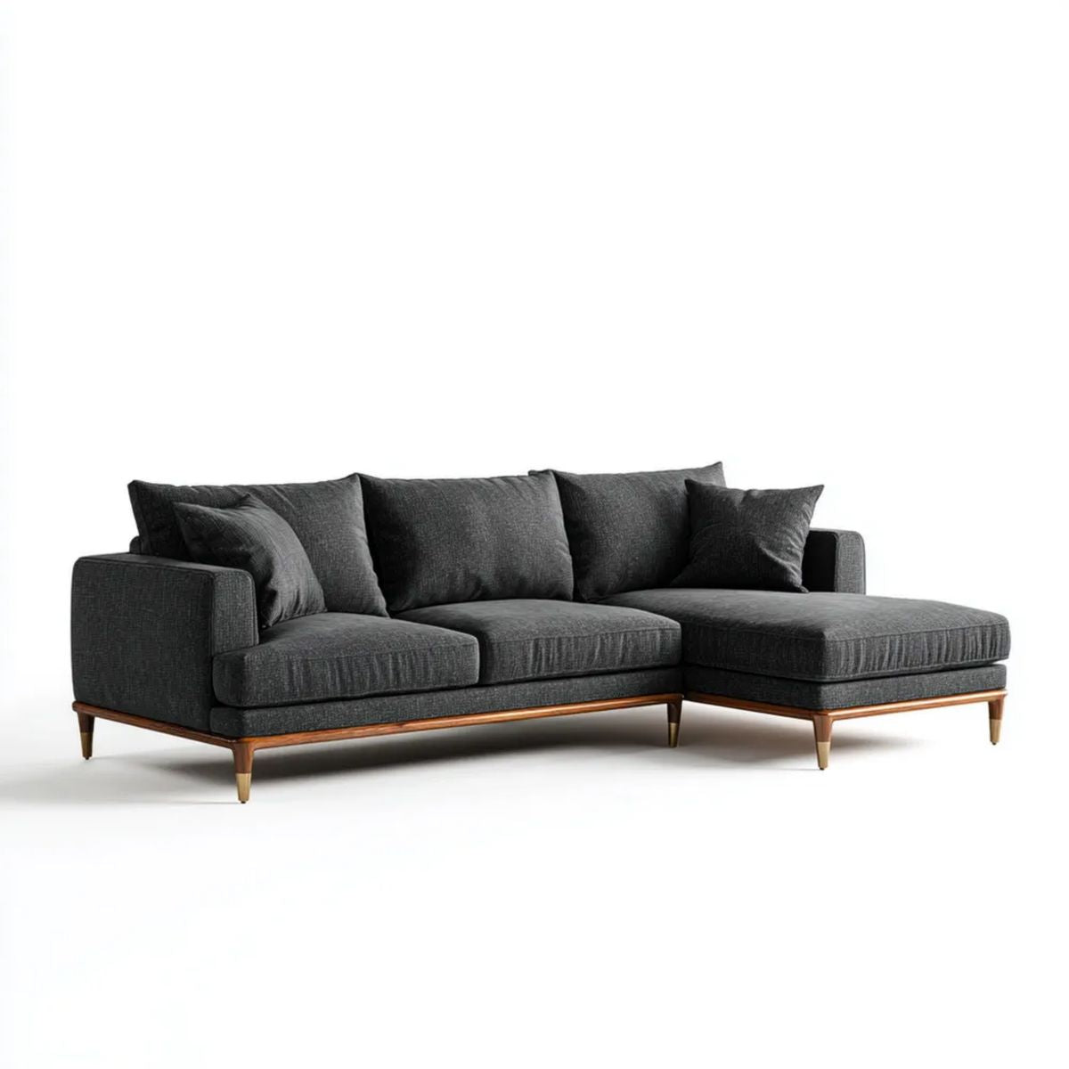 Ciemnoszara sofa narożna z szezlongiem z poliestru 260 × 160 × 85 cm