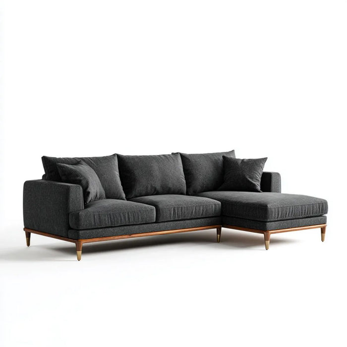 Ciemnoszara sofa narożna z szezlongiem z poliestru 260 × 160 × 85 cm