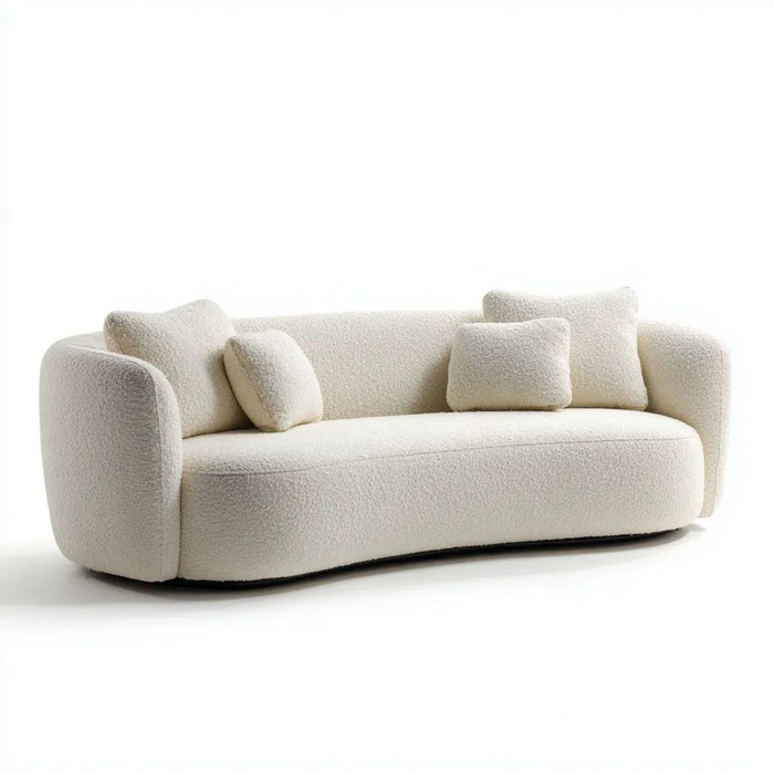 Kremowa trzyosobowa sofa z tkaniny bouclé, owalna, 230 x 95 x 75 cm